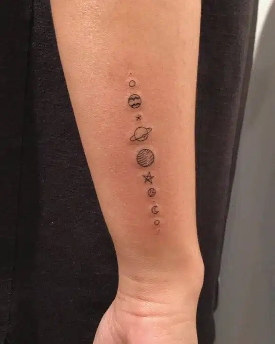 Solar System Side Wrist Tattoos