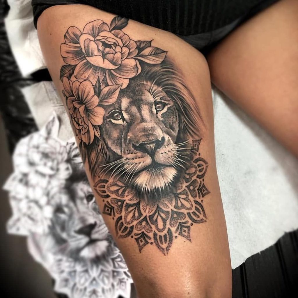 Lion Thigh Tattoos.